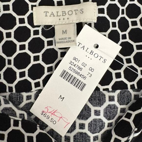 Talbots Black White Geo Print Drawstring Waist Blouse Size M NWT Office Career - Picture 5 of 5